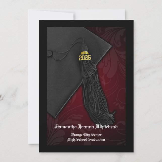 2025 Maroon Tassel Charm Graduation Announcement (Front)