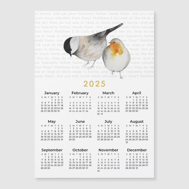 2025 Matthew 6:26 Watercolor Birds Calendar Magnet (Front)