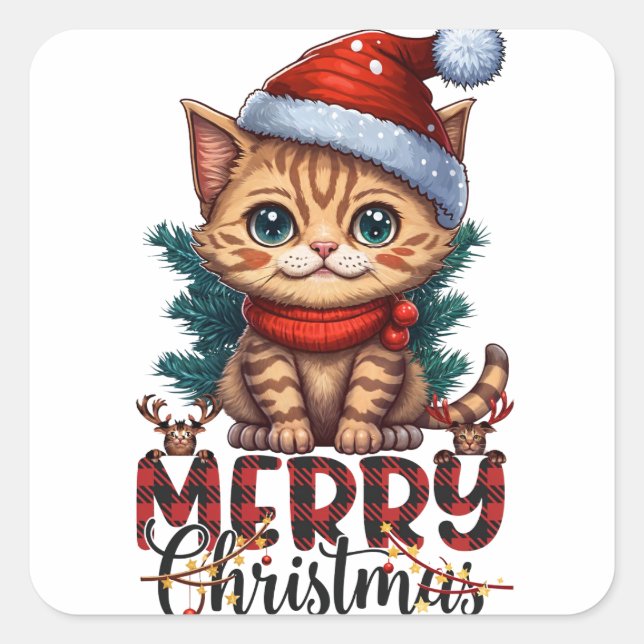 2025 Merry Christmas Cat Square Sticker (Front)
