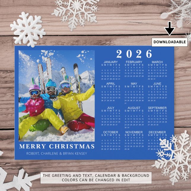 2025 MERRY CHRISTMAS Photo 2026 Calendar Blue Holiday Card (Creator Uploaded)