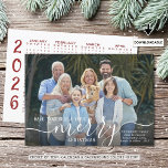 2025 MERRY CHRISTMAS Photo Overlay 2026 Calendar Holiday Card<br><div class="desc">Modern Christmas photo card with the greeting HAVE YOURSELF A VERY MERRY CHRISTMAS featuring chic, elegant calligraphy script photo overlay in your choice of colors to stand out on your picture (shown in white) on the front and a 2026 year-at-a-glance calendar in your choice of color(s) on the back (shown...</div>