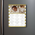 2025 Mini Calendars | Personalised Photo<br><div class="desc">A cute little 2025 mini calendar to stick on your frig! Add your new baby's photo and edit the family name in the personalise area. Gold stripes background.</div>