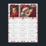 2025 Mini Calendars | Snowflakes Background<br><div class="desc">A cute little 2025 mini calendar to stick on your frig! Add your family photo and edit the text to put a holiday greeting in the personalise area. Background is red and white snowflakes.</div>