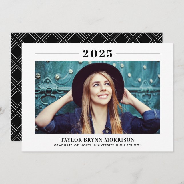 2025 Minimalist Black and White Photo Graduation Invitation (Front/Back)