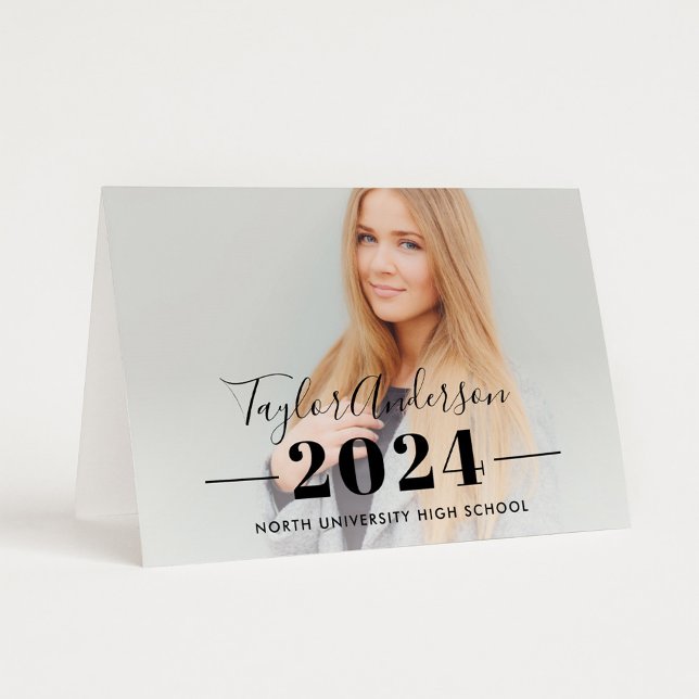 2025 Minimalist Black Custom Photo Graduation Thank You Card (Creator Uploaded)