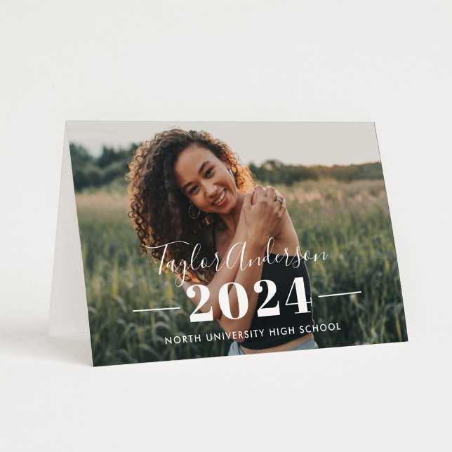 2025 Minimalist White Custom Photo Graduation Thank You Card (Creator Uploaded)