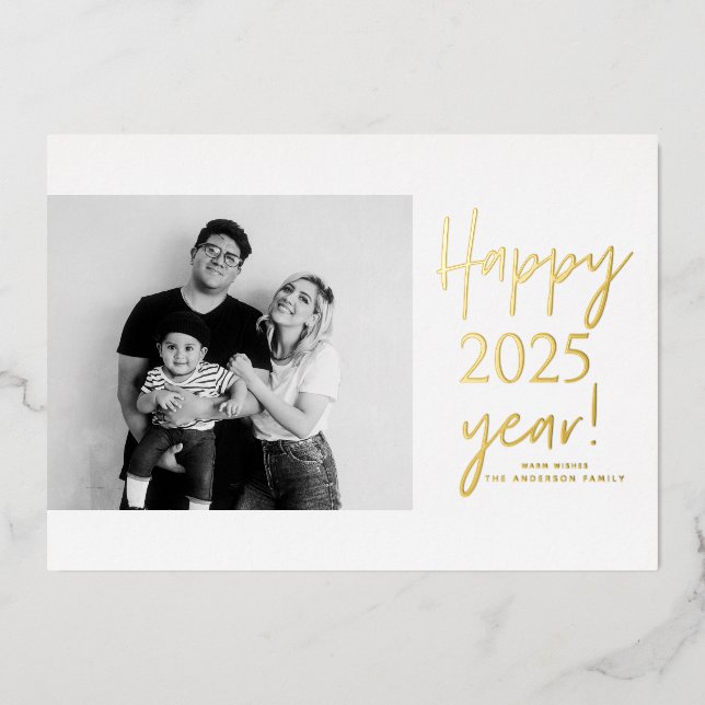 2025 Modern Handwritting Happy New Year Foil Holiday Card (Front)