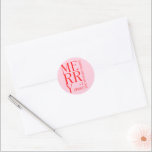2025 Modern Merry and Bright Red Pink Christmas Classic Round Sticker<br><div class="desc">Modern Merry and Bright Red Pink Christmas</div>