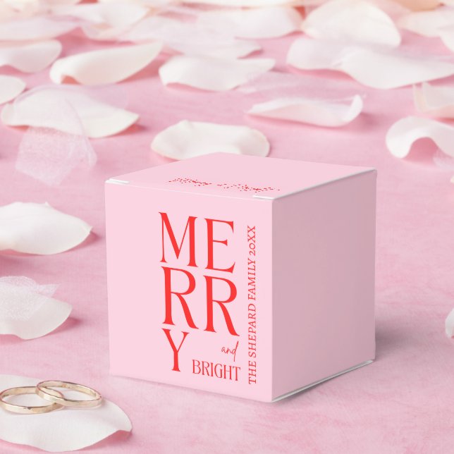 2025 Modern Merry and Bright Red Pink Christmas Favour Box (Wedding)