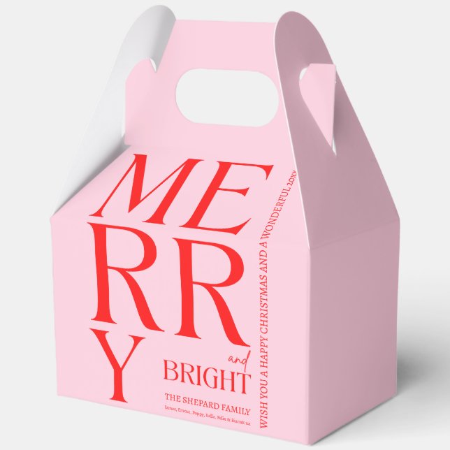 2025 Modern Merry and Bright Red Pink Christmas Favour Box (Front)