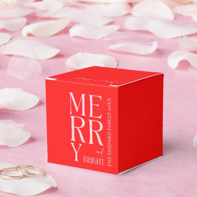 2025 Modern Merry and Bright Red Pink Christmas Favour Box (Wedding)