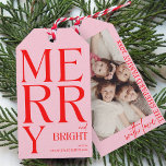 2025 Modern Merry and Bright Red Pink Christmas Gift Tags<br><div class="desc">Modern Merry and Bright Red Pink Christmas Photo</div>