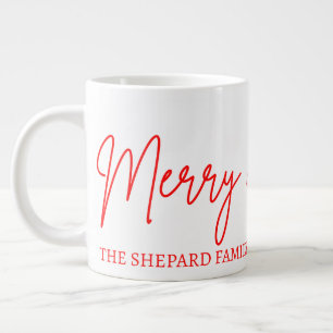 2025 Modern Merry and Bright Red Pink Christmas Large Coffee Mug