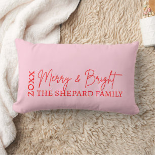 2025 Modern Merry and Bright Red Pink Christmas Lumbar Cushion