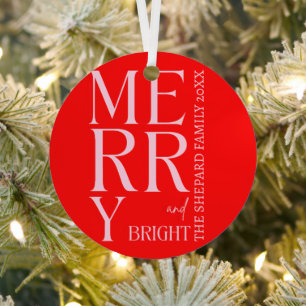 2025 Modern Merry and Bright Red Pink Christmas Metal Tree Decoration