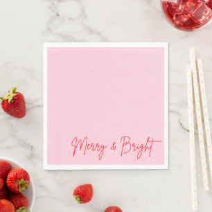 2025 Modern Merry and Bright Red Pink Christmas Napkin