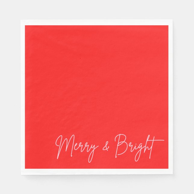 2025 Modern Merry and Bright Red Pink Christmas Napkin (Front)