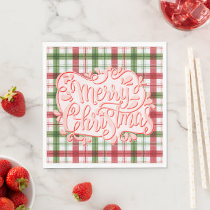 2025 Modern Merry and Bright Red Pink Christmas Napkin