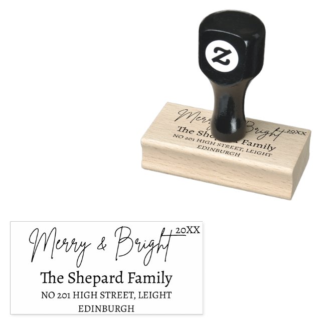2025 Modern Merry and Bright Red Pink Christmas Rubber Stamp (Stamped)