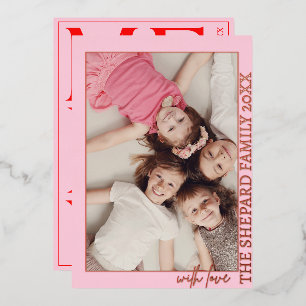 2025 Modern Merry Bright Red Pink Christmas Photo