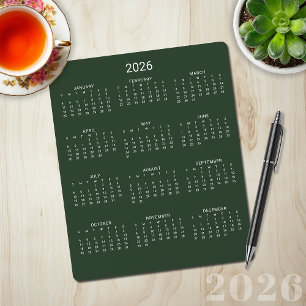 2025 Modern Minimalist Forest Green Calendar Mouse Pad