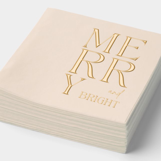 2025 Modern Script Merry and Bright Christmas Xmas Foil Napkins (Detail)