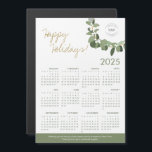 2025 Modern Wreath Your Logo here Calendar<br><div class="desc">Extend your Holiday greetings and thank your clients, employees and customers with these modern and customizable Christmas Corporate Holiday magnetic 2025 calendar cards. Replace the logo with your own branding, personalize the message, Featuring my modern wreath illustration in gold, green, and the words "Happy Holidays" in a gold color hue...</div>