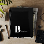 2025 Monogram name initial minimalist typography Planner<br><div class="desc">Simple elegant minimal initial letter and name personalised solid black and white planner notebook.</div>