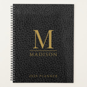2025 Monogrammed Elegant Gold Black Modern Planner