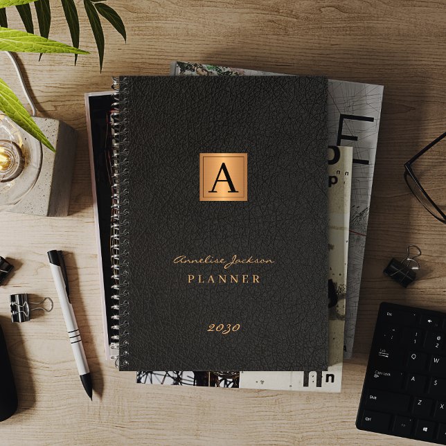2025 Monogrammed elegant gold black modern Planner (Creator Uploaded)