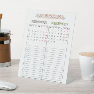2025 Monthly Glance Calendar Pedestal Sign