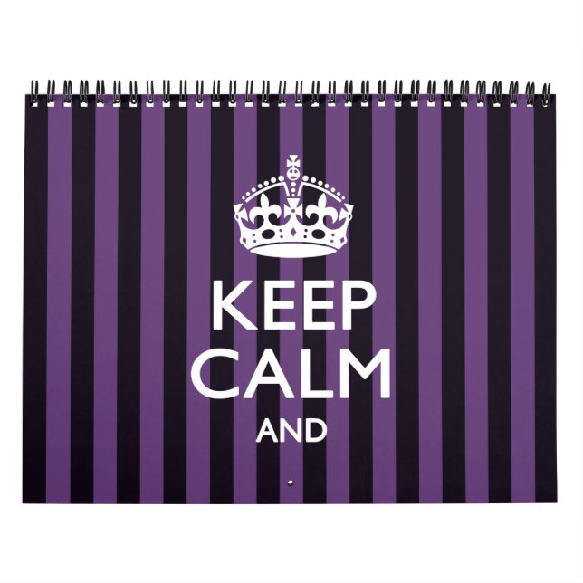 2025 Monthly Purple Stripe KEEP CALM AND Your Text Calendar (Cover)