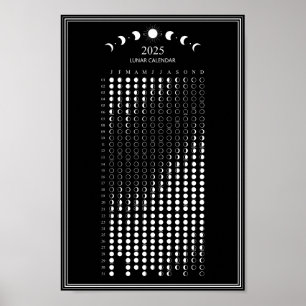 2025 Moon Phase Lunar Cycles Minimalist Calendar Poster
