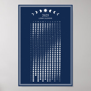 2025 Moon Phase Lunar Cycles Minimalist Calendar  Poster