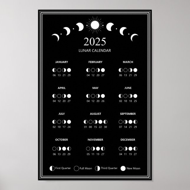 2025 Moon Phase Lunar Cycles Minimalist Calendar Poster (Front)
