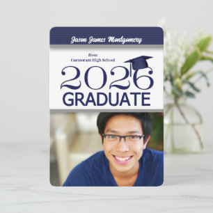2025 Navy Blue and White Photo Graduation Invitation