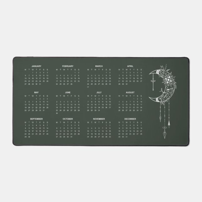 2025 Navy Green Moon Calendar Desk Mat (Front)