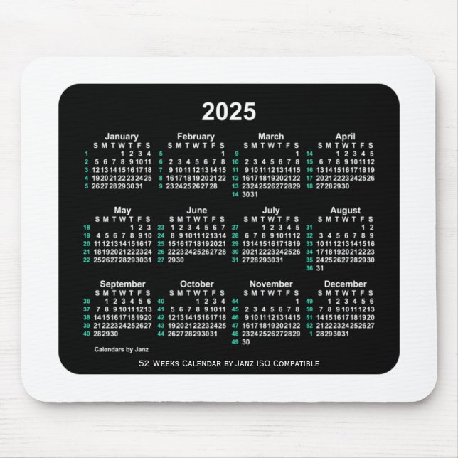 2025 Neon 52 Weeks ISO Calendar by Janz Two Tone Mouse Pad (Front)