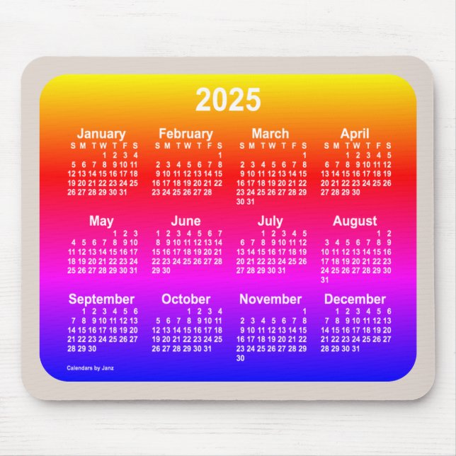 2025 Neon Rainbow Calendar by Janz Two Tone Mouse Pad (Front)