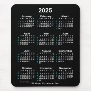 2025 Neon White 52 Week Calendar by Janz Mouse Pad