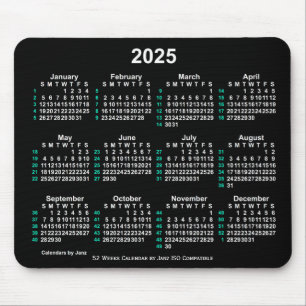 2025 Neon White 52 Weeks ISO Calendar by Janz Mouse Pad