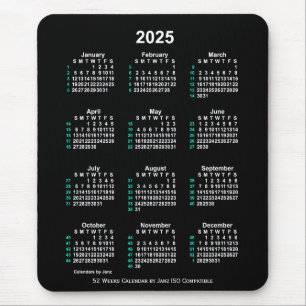 2025 Neon White 52 Weeks ISO Calendar by Janz Mouse Pad