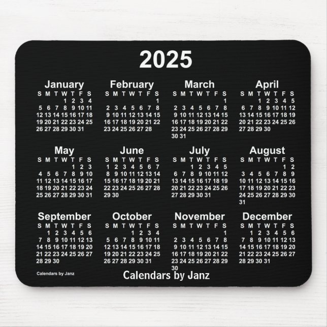 2025 Neon White Calendar by Janz Mouse Pad (Front)