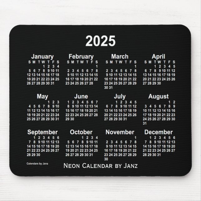2025 Neon White Calendar by Janz Mouse Pad (Front)