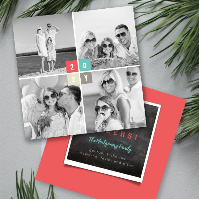 2025 New Year Colour Blocks Four Photo Collage Holiday Card (20YY New Year Color Blocks Four Photo Collage Holiday Card @ fat_fa_tin
)