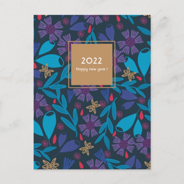 2025 new year elegant blue chic floral postcard (Front)