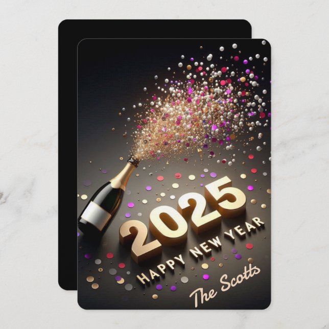 2025 New Year Gold & Black  Holiday Card (Front/Back)