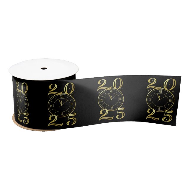 2025 New Year Party Invitation Black and Gold  Satin Ribbon (Spool)