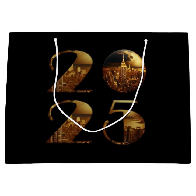 2025 New Year's-Ball-NYC Gold- Large Gift Bag (Front)