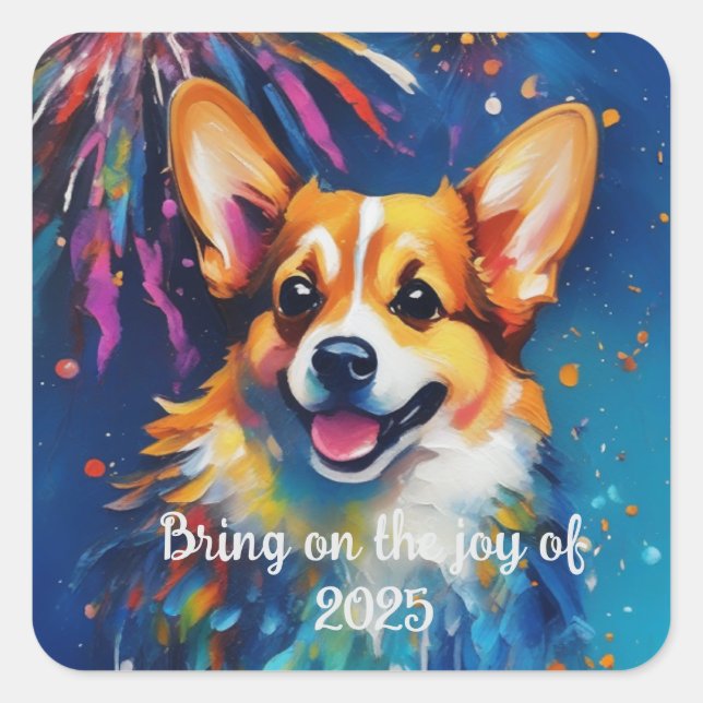 2025 New Years Square Stickers, Rainbow Colors Square Sticker (Front)